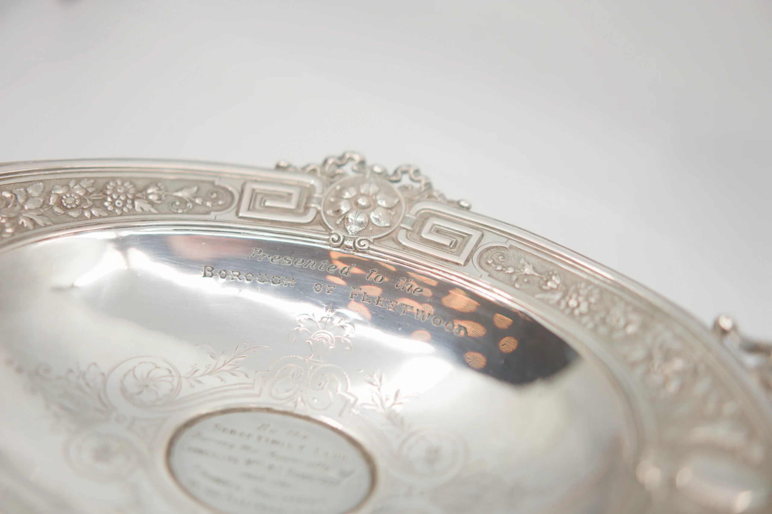 Silver Tray with feet zoomed in