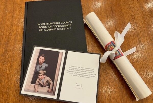 Book of Condolence for HM Queen Elizabeth. with scroll and signed message and photo from HM King Charles III